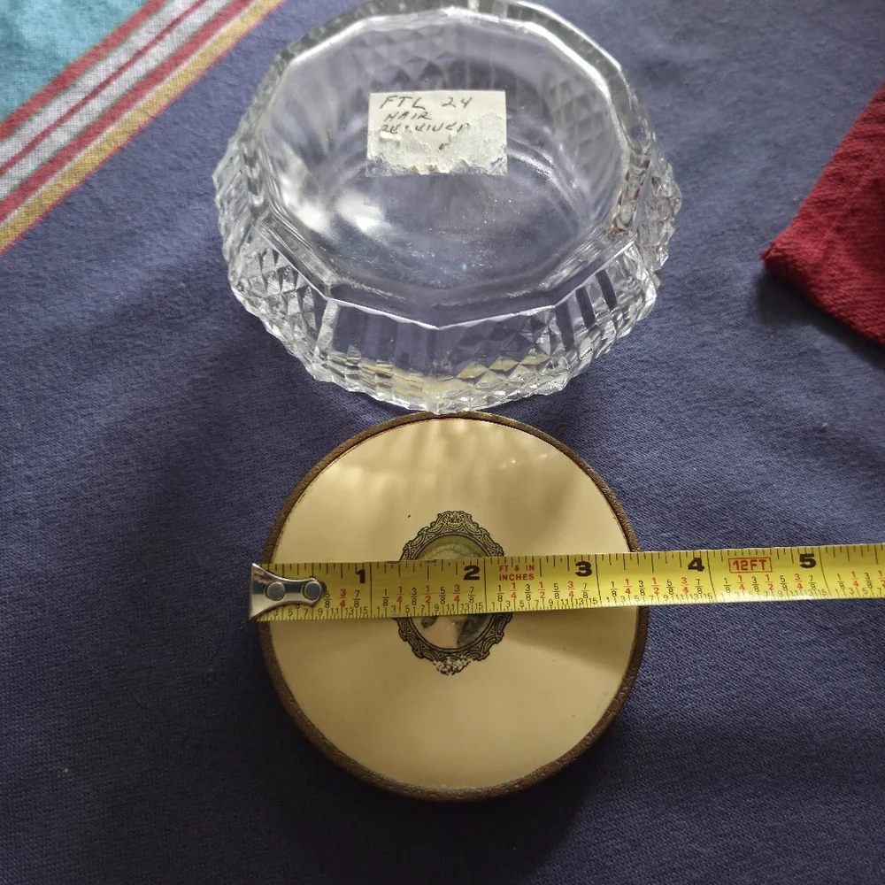 Vintage Glass Vanity Jar with Decorative Cameo Style Lid, Art Deco
